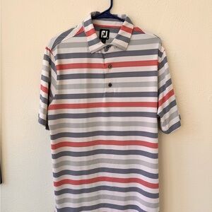 FootJoy Men's Polo Shirt - Red, Gray, White Stripes